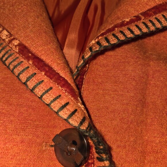 Basler Jeans Orange Viscose Beaded Embroidered Velvet Trimmed Blazer Size 44 - Picture 10 of 12